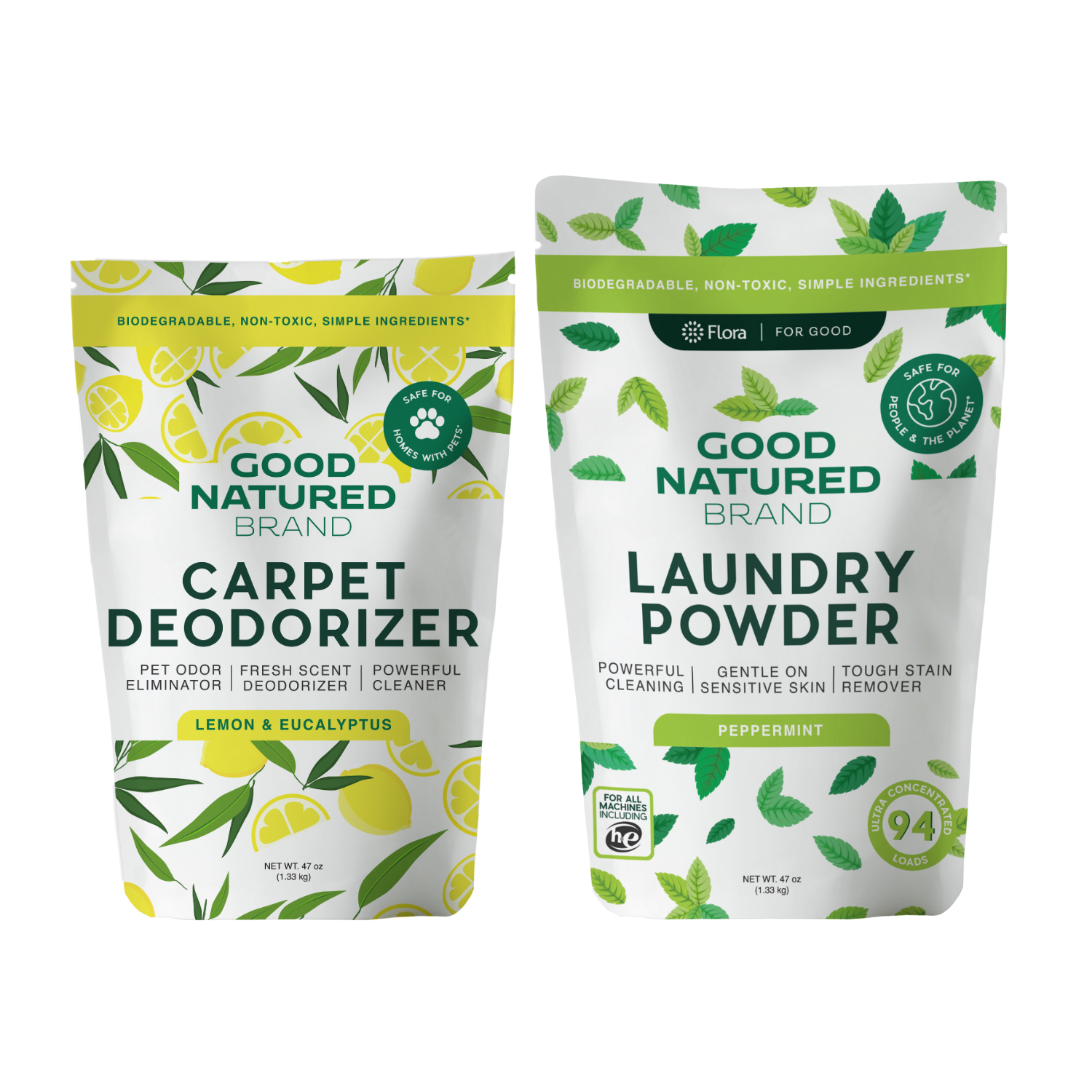 Carpet Deodorizer - Lemon | 31oz and Laundry Powder - Peppermint | 47oz Duo