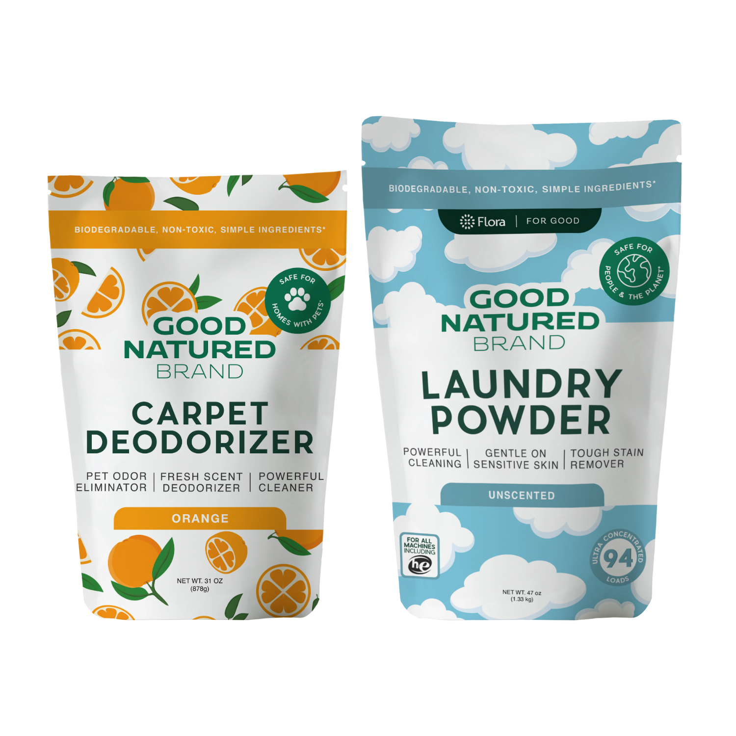 Carpet Deodorizer - Orange | 31oz and Laundry Powder - Unscented | 47oz Duo